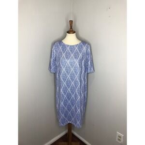 NWT ELIZABETH McKAY‎ JENNA Blue & White Sheath Dress Size XL Extra-Large